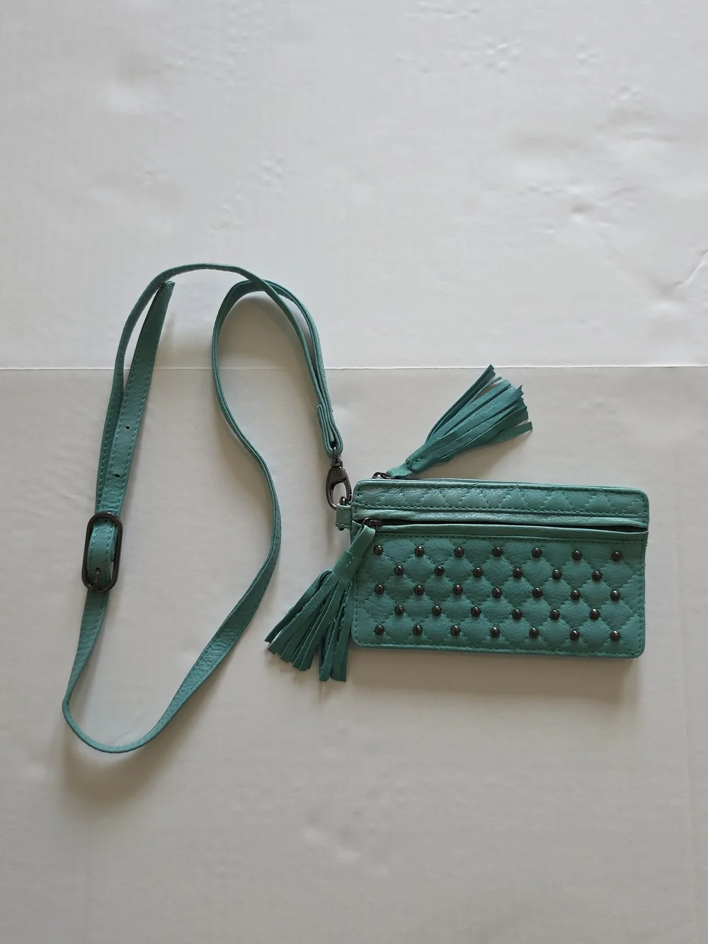 UTERQUE Turquoise Leather Crossbody Wallet Wristlet Quilted Y2K Boho-Luxe